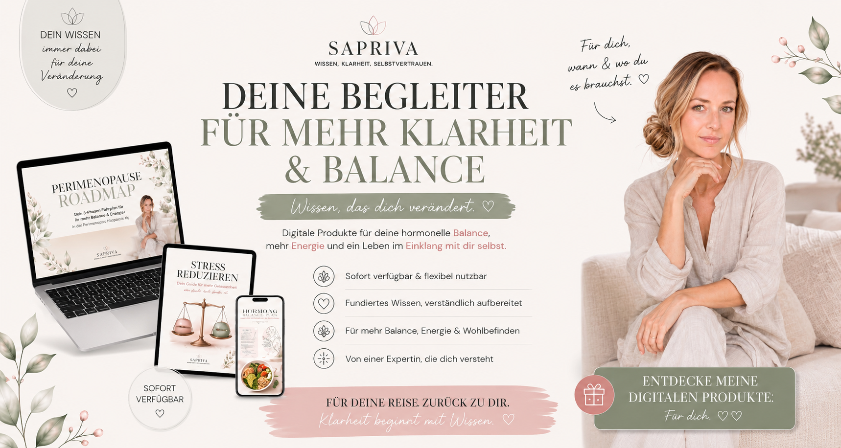Digitale Produkte von Sapriva – Workbooks und Guides für hormonelle Balance und mehr Energie in der Perimenopause