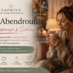 Herbst Abendroutine Perimenopause Schlaf – Frau ab 40 mit warmem Tee und gedimmtem Licht beim Abenditual im Herbst
