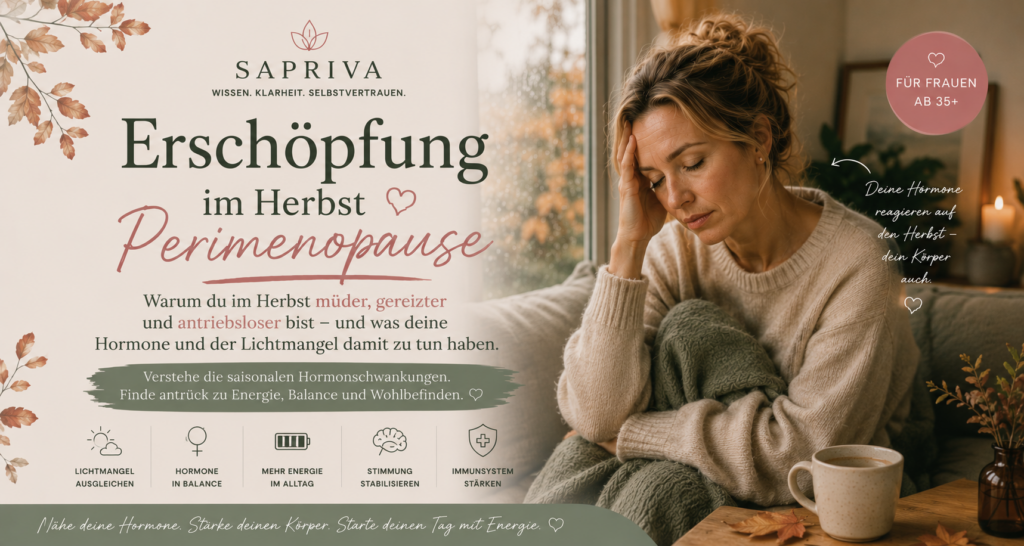 Erschöpfung im Herbst Perimenopause – Frau ab 40 müde und erschöpft durch saisonale Hormonschwankungen und Lichtmangel