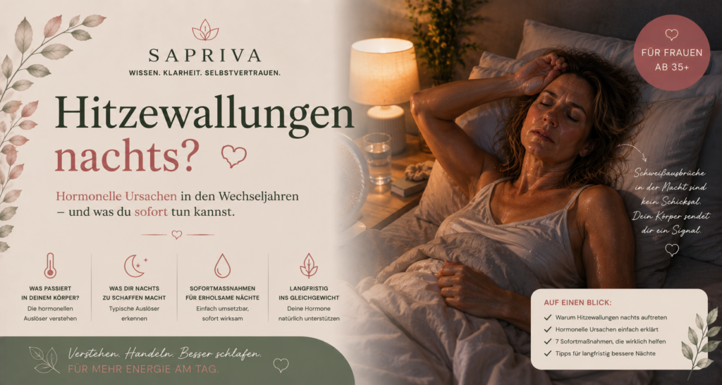 Hitzewallungen nachts Wechseljahre – Frau schwitzt nachts, hormonelle Ursachen und Sofortmaßnahmen einfach erklärt