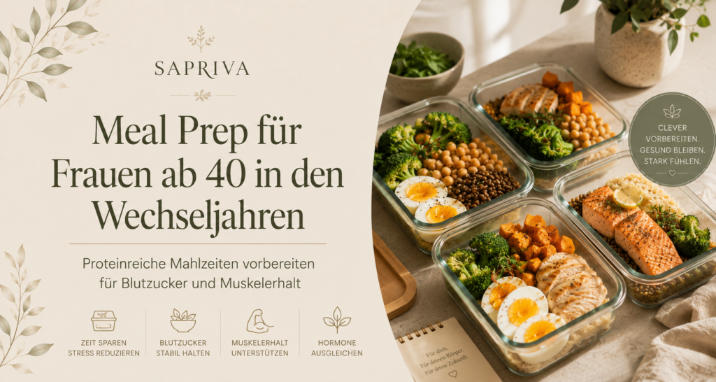 Meal Prep für Frauen ab 40 in den Wechseljahren – proteinreiche Mahlzeiten vorbereiten für Blutzucker und Muskelerhalt