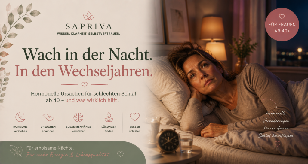 Frau liegt nachts wach in den Wechseljahren – hormonelle Ursachen für schlechten Schlaf ab 40 erklärt