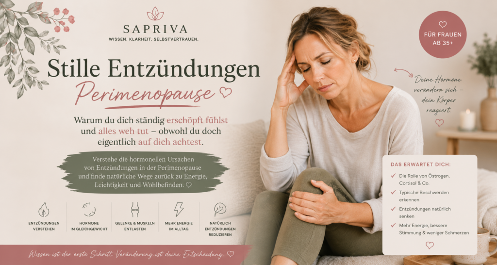 Stille Entzündungen Perimenopause – Frau ab 40 mit Erschöpfung und Gelenkschmerzen durch hormonell bedingte Entzündungsprozesse