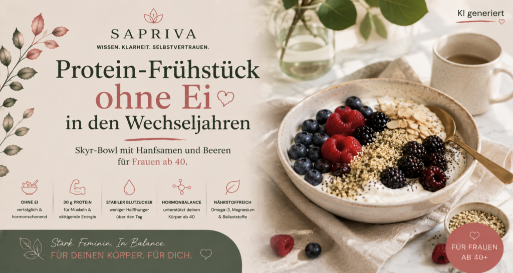 Protein-Frühstück ohne Ei in den Wechseljahren - Skyr-Bowl mit Hanfsamen und Beeren für Frauen ab 40