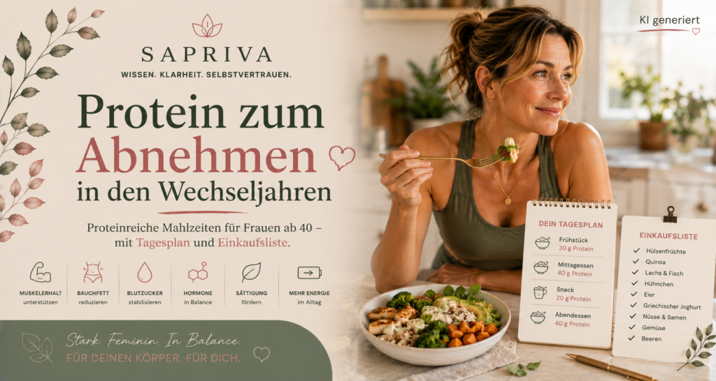 Protein zum Abnehmen in den Wechseljahren - proteinreiche Mahlzeiten für Frauen ab 40 mit Tagesplan und Einkaufsliste
