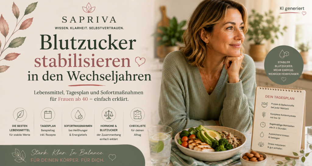 Blutzucker stabilisieren in den Wechseljahren – Lebensmittel, Tagesplan und Sofortmaßnahmen für Frauen ab 40 einfach erklärt